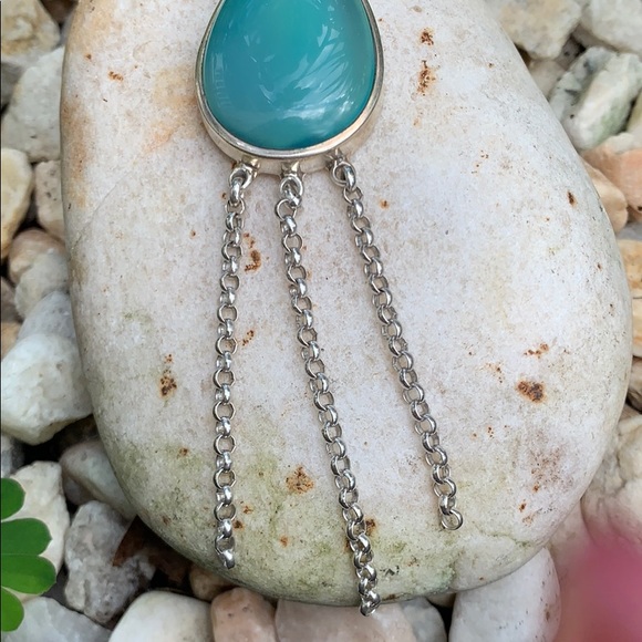 Sterling Tear Drop Glass Dangle Chain Pendant - Picture 4 of 17